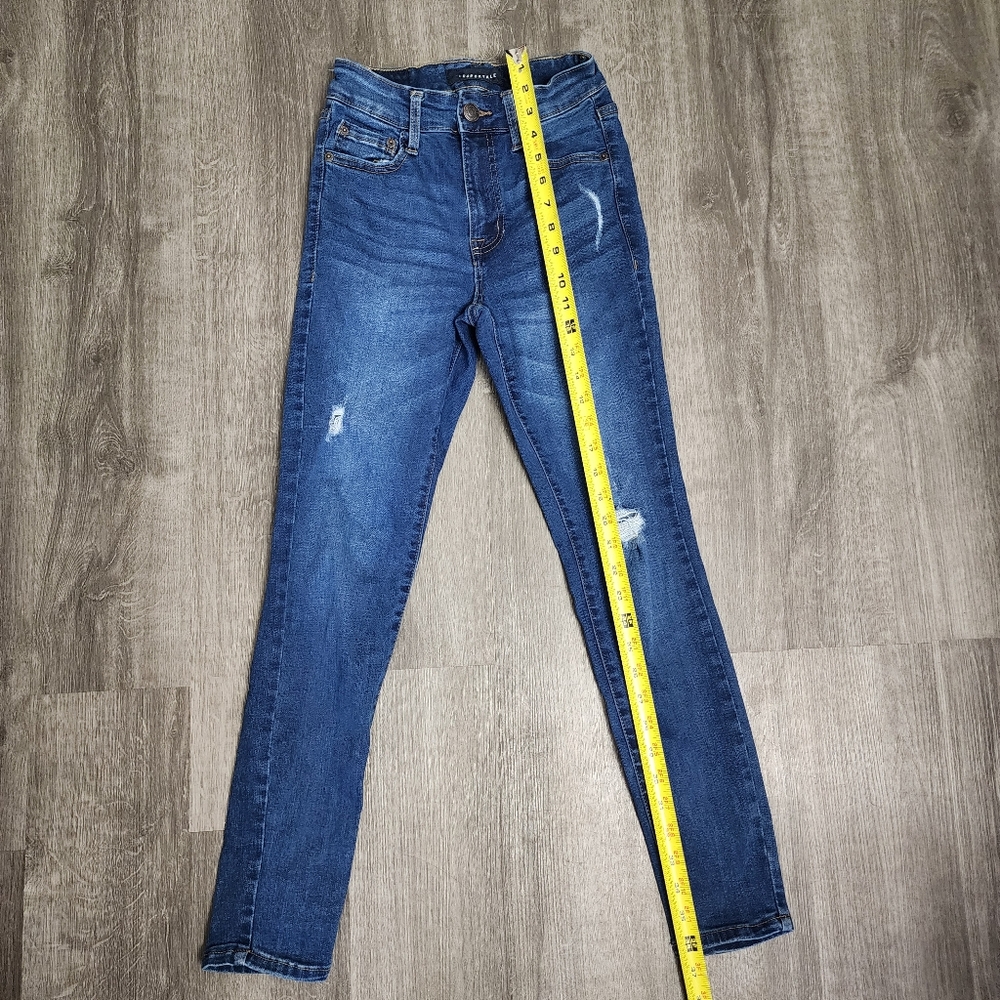 Aeropostale Jeans Women Sz 0 Short High Rise Jegging Distressed Denim Blue - Picture 3 of 7